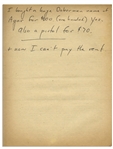 Hunter S. Thompson Letter Signed, With Autograph Note -- ''...bought a huge Doberman name of Agar for $100...Also a pistol for $70 & now I can't pay the rent...''